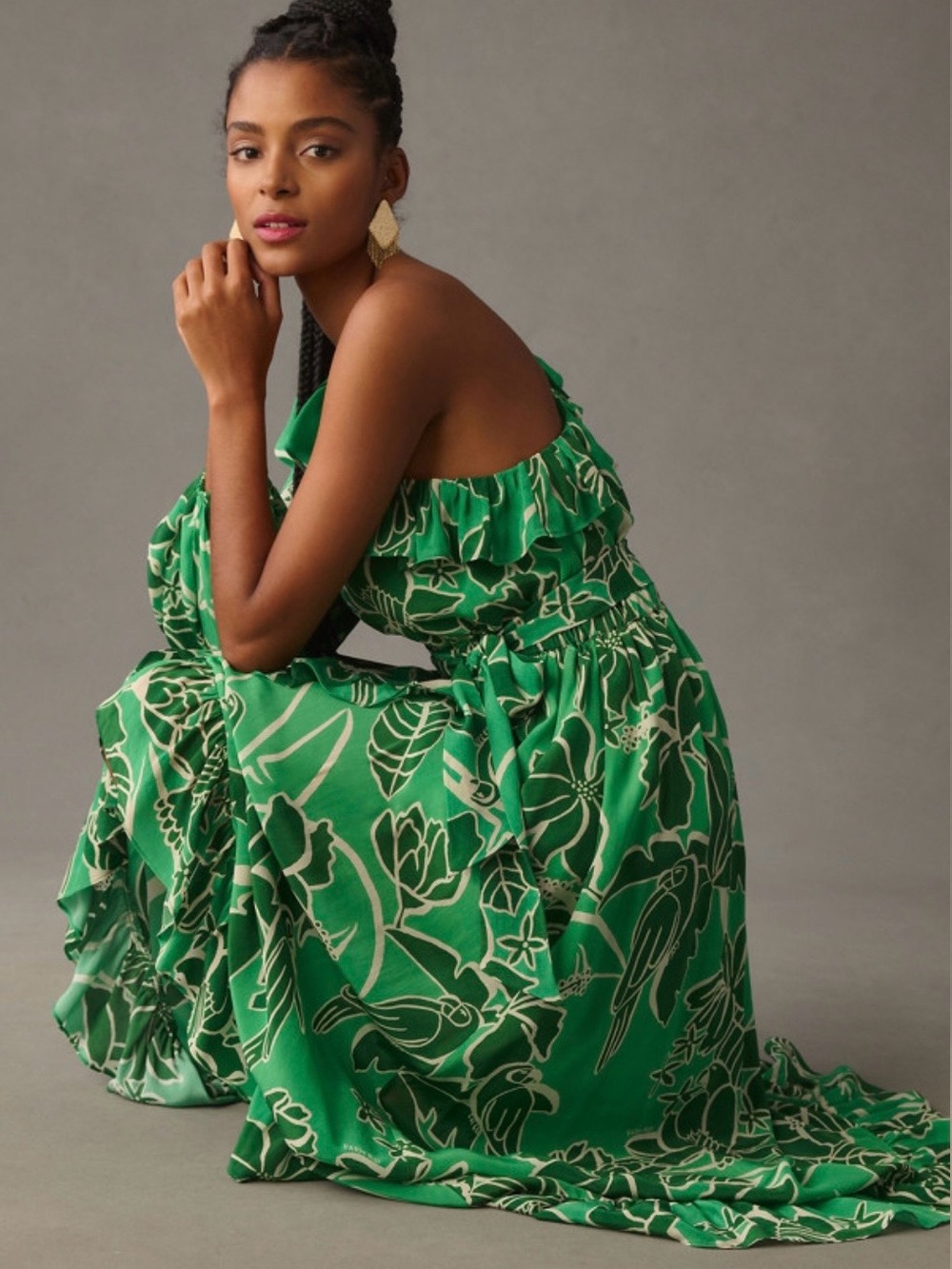 Farm Rio x Anthropologie Printed One-Shoulder Ruffle Dress